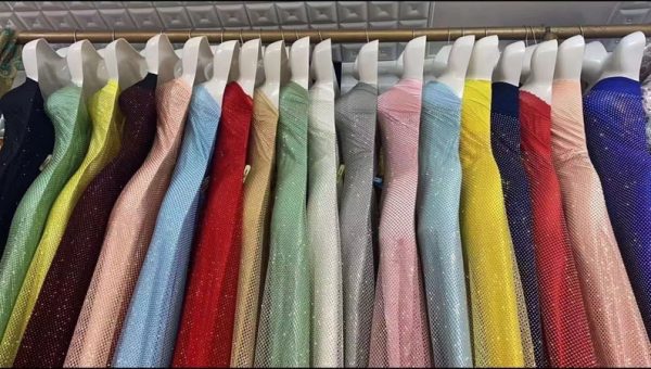 AB Iridescent square diamond Rhinestones On Soft Stretch Fish Net Fabric