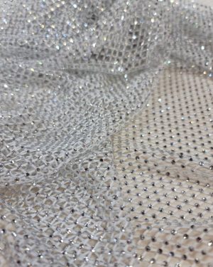 White Beaded Fish Net Fabric AB Crystal Beads Silver diamond Rhinestones Soft Stretch Fish Net Fabric