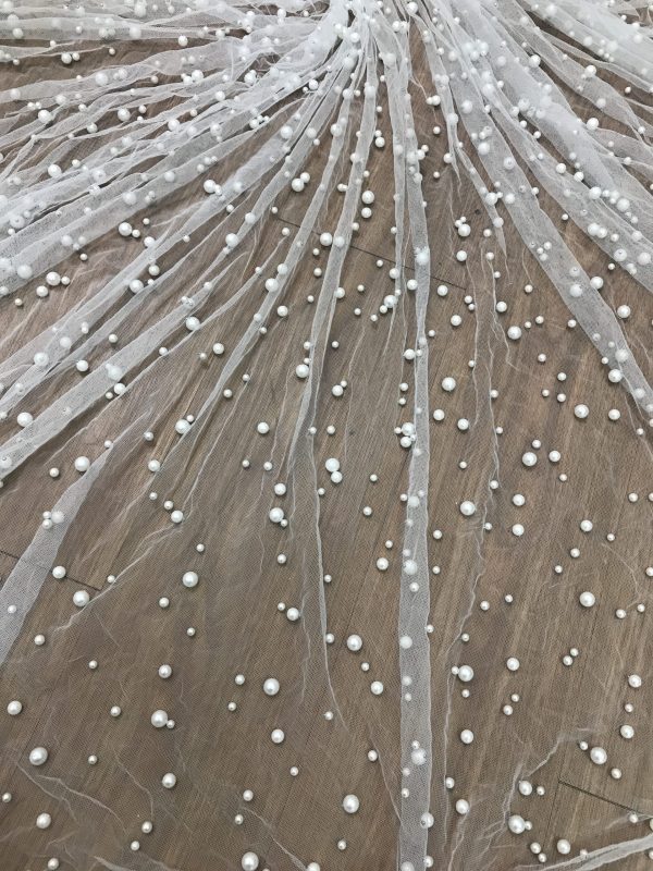 Off White Pearl Mesh Lace Fabric
