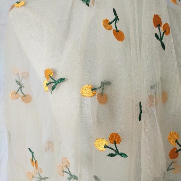 Lovely Cherry Embroidered Lace Fabric