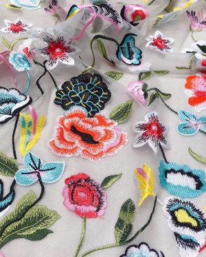 Factory Wholesale Multi-color Floral Tulle Embroidered Party Dress Lace Fabrics