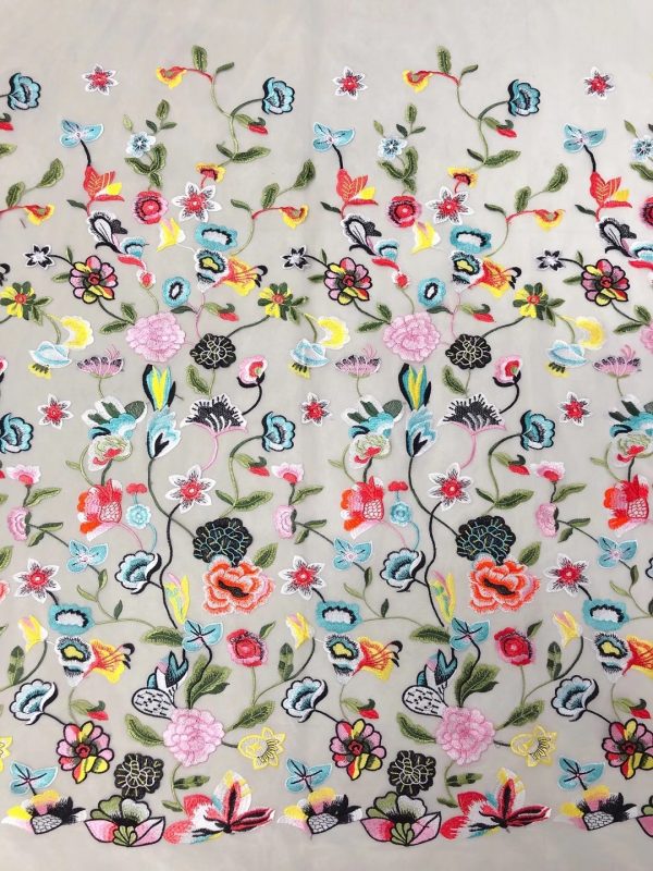 Factory Wholesale Multi-color Floral Tulle Embroidered Party Dress Lace Fabrics
