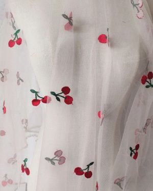 Lovely Cherry Embroidered Lace Fabric