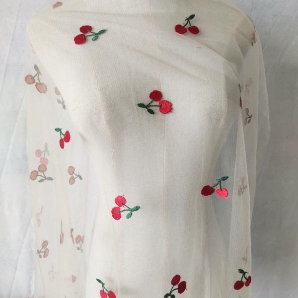 Lovely Cherry Embroidered Lace Fabric