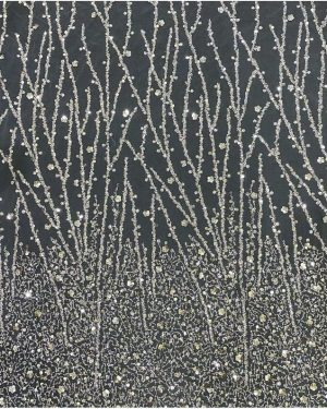 Offwhite Heavy Crystal Beads Lace Fabric