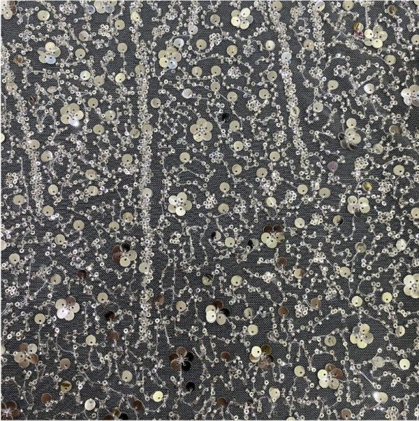 Offwhite Heavy Crystal Beads Lace Fabric