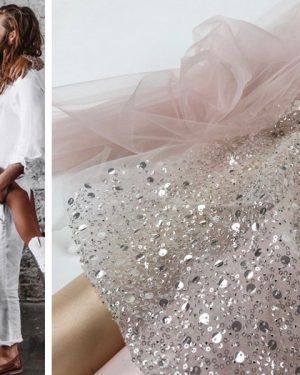 Ivory Beads and Sequins Embroidered Tulle Fabric