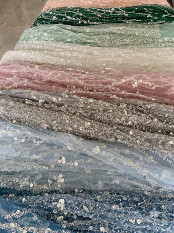 Colors Heavy Crystal Beads Lace Fabric