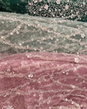 Colors Heavy Crystal Beads Lace Fabric