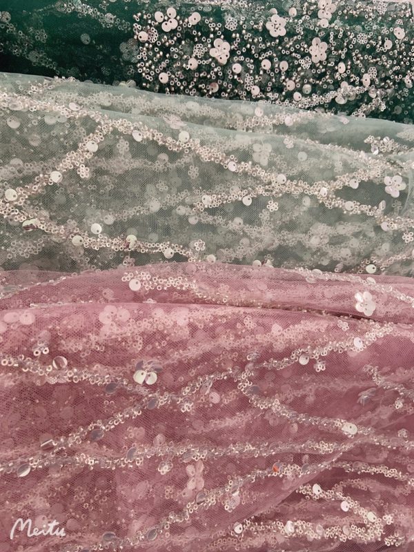 Colors Heavy Crystal Beads Lace Fabric