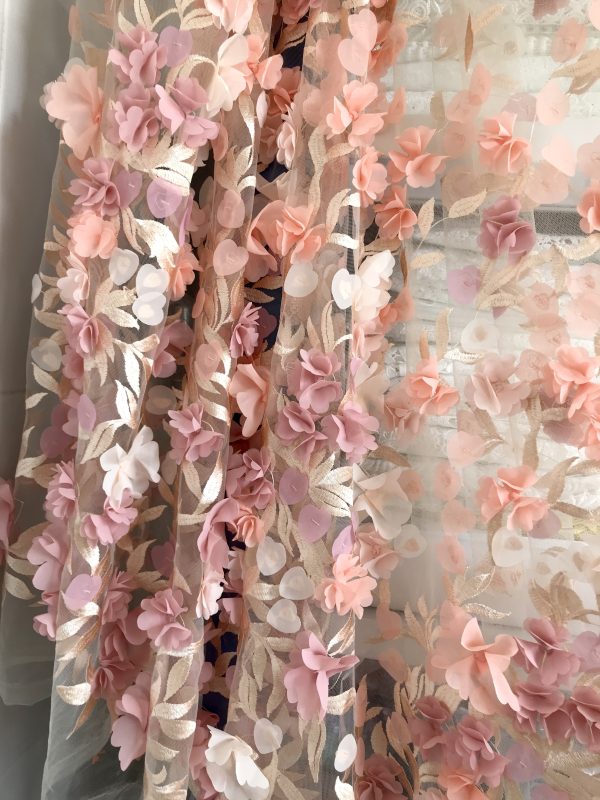 3D Multicolor Mesh Rose Floral Embroidery Dress Haute Couture Roma Fashion Dress Fabric