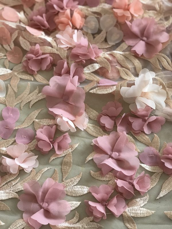3D Multicolor Mesh Rose Floral Embroidery Dress Haute Couture Roma Fashion Dress Fabric