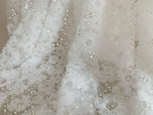 3d Flower With Beaded Bridal Wedding Dress Sequins Fabric