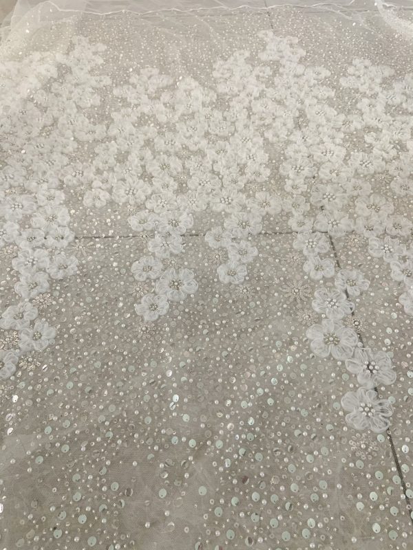 3d Flower With Beaded Bridal Wedding Dress Sequins Fabric
