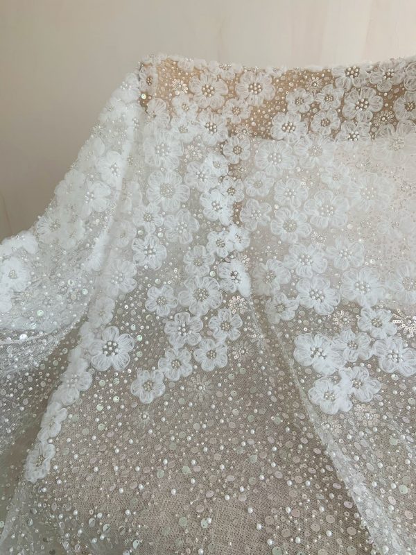 3d Flower With Beaded Bridal Wedding Dress Sequins Fabric