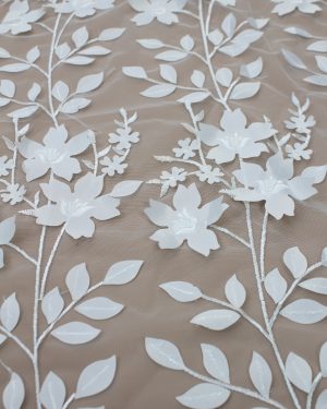 3D Leaf Floral Bridal Couture Embroidery Lace Fabric