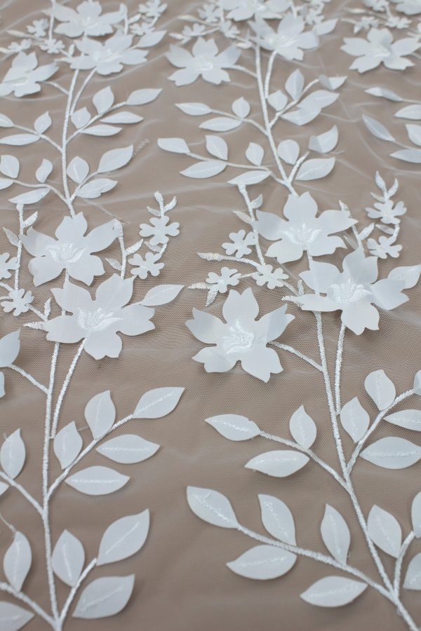 3D Leaf Floral Bridal Couture Embroidery Lace Fabric
