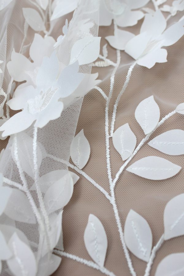 3D Leaf Floral Bridal Couture Embroidery Lace Fabric