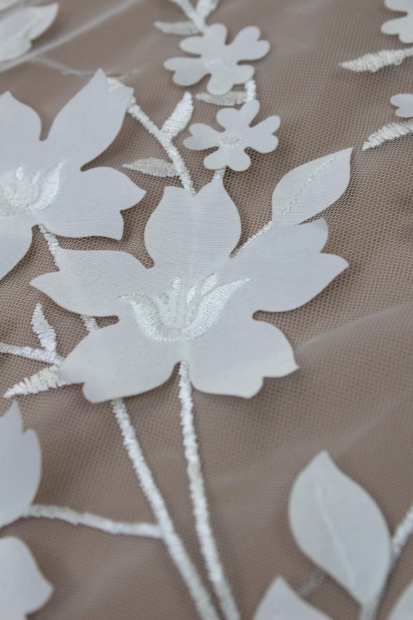 3D Leaf Floral Bridal Couture Embroidery Lace Fabric