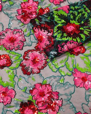 Multicolor Rose Floral Sequins Embroidery dress Fabric
