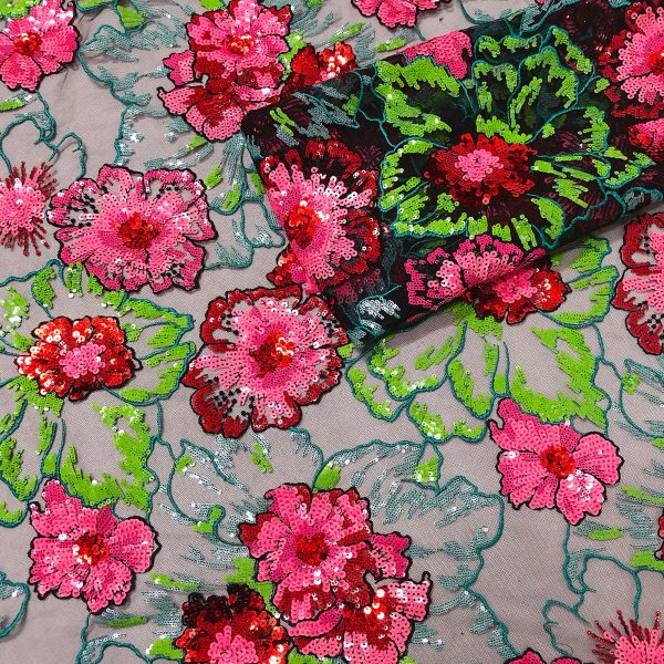 Multicolor Rose Floral Sequins Embroidery dress Fabric
