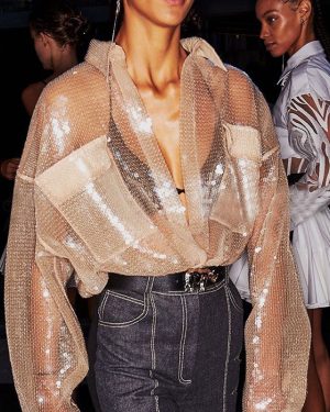 Fashion Week Nude Sequin Glitter See-through Clothes Fabric