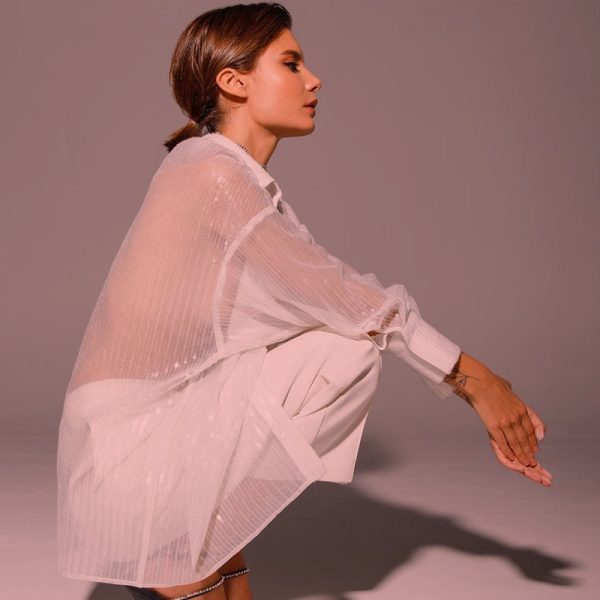 Fashion Week Nude Sequin Glitter See-through Clothes Fabric