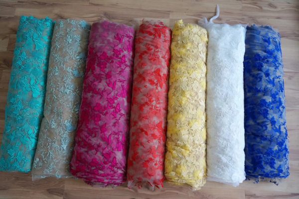 3D Multicolor Mesh Rose Floral Embroidery Haute Couture Dress Lace Fabric