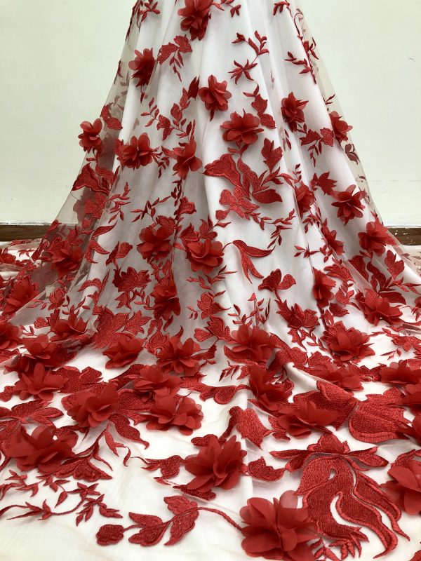 3D Multicolor Mesh Rose Floral Embroidery Haute Couture Dress Lace Fabric