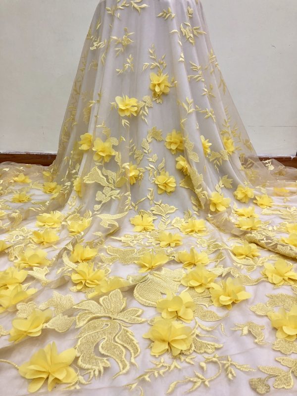 3D Multicolor Mesh Rose Floral Embroidery Haute Couture Dress Lace Fabric
