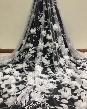 3D Multicolor Mesh Rose Floral Embroidery Haute Couture Dress Lace Fabric