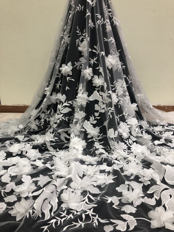 3D Multicolor Mesh Rose Floral Embroidery Haute Couture Dress Lace Fabric