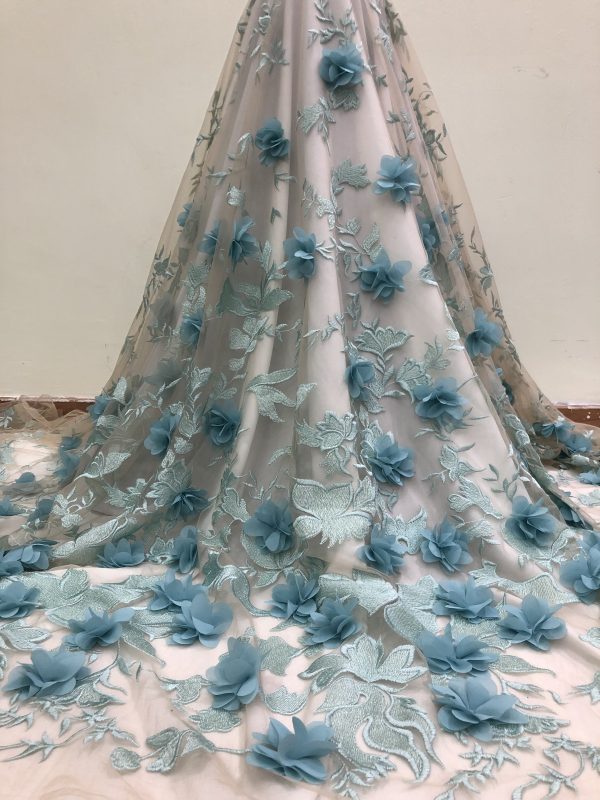 3D Multicolor Mesh Rose Floral Embroidery Haute Couture Dress Lace Fabric