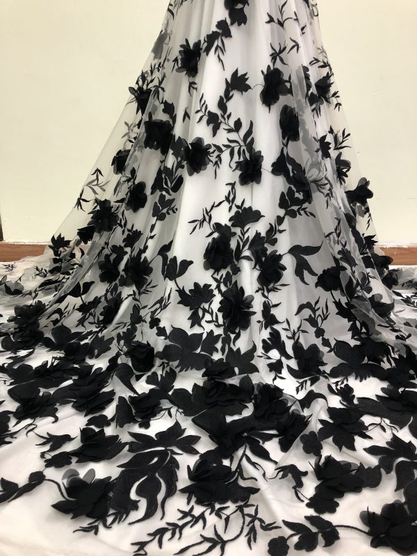 3D Multicolor Mesh Rose Floral Embroidery Haute Couture Dress Lace Fabric