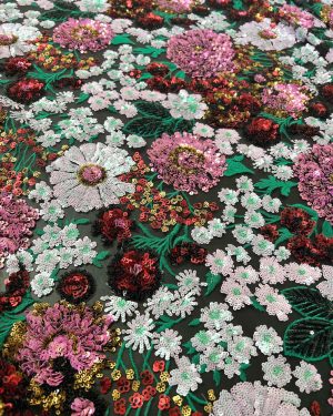 Haute Couture Sequins Floral embroidery with foam Dress Fabric