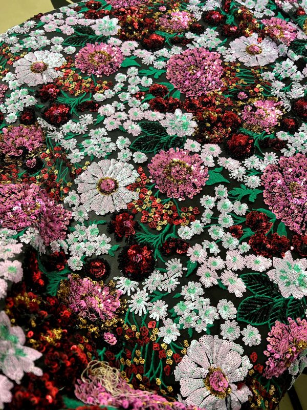 Haute Couture Sequins Floral embroidery with foam Dress Fabric