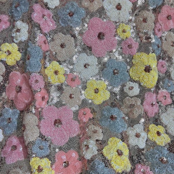 3mm Multi-color Sequnis Flower Heavy Stacked Sequins Wedding Dress Mesh Embroidery Fabrics