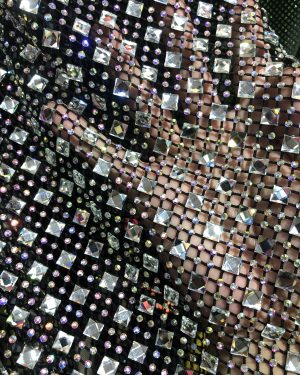 Haute Crystals Rhinestone Square Diamonds Rhinestone Beaded Mesh Fabric