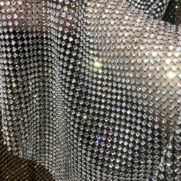 Haute Crystals Rhinestone Square Diamonds Rhinestone Beaded Mesh Fabric