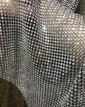 Haute Crystals Rhinestone Square Diamonds Rhinestone Beaded Mesh Fabric