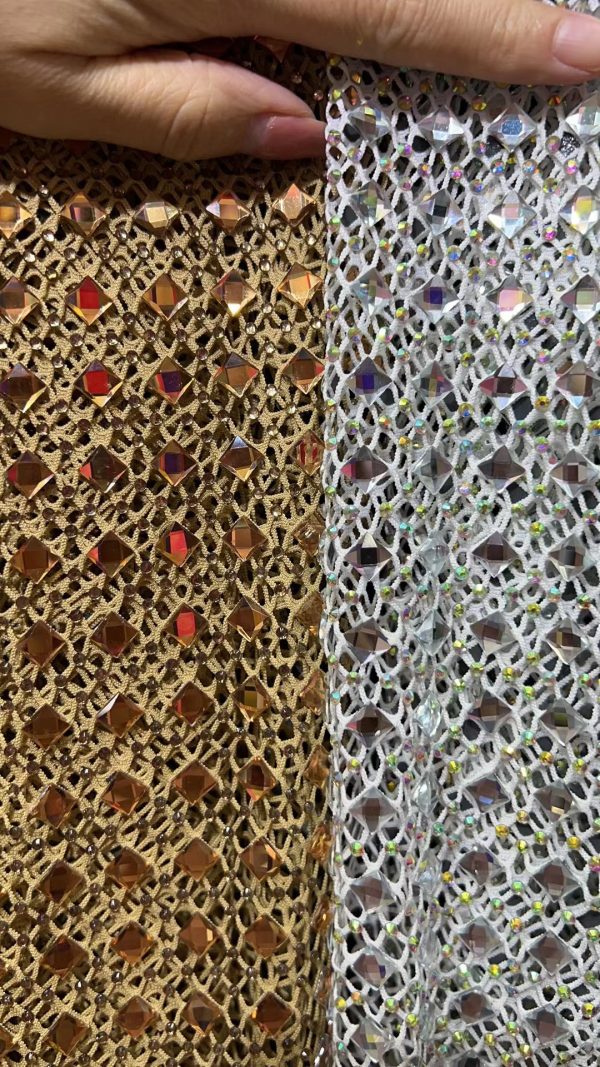 Haute Crystals Rhinestone Square Diamonds Rhinestone Beaded Mesh Fabric