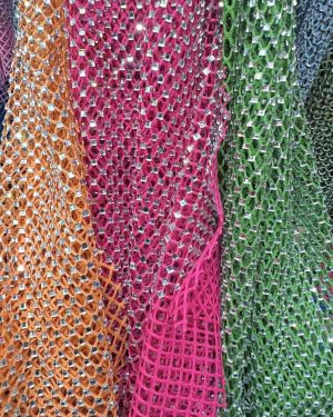 AB Iridescent square diamond Rhinestones Stretch Net Fabric