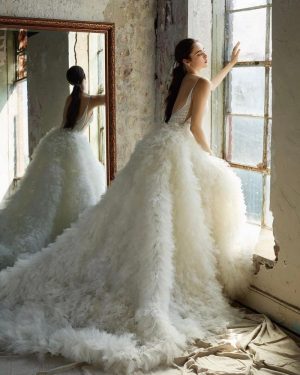 Tie Dye Style Offwhite Puffy Ruffle Fabric Tulle Net Ruffle Cake Dress lace fabric