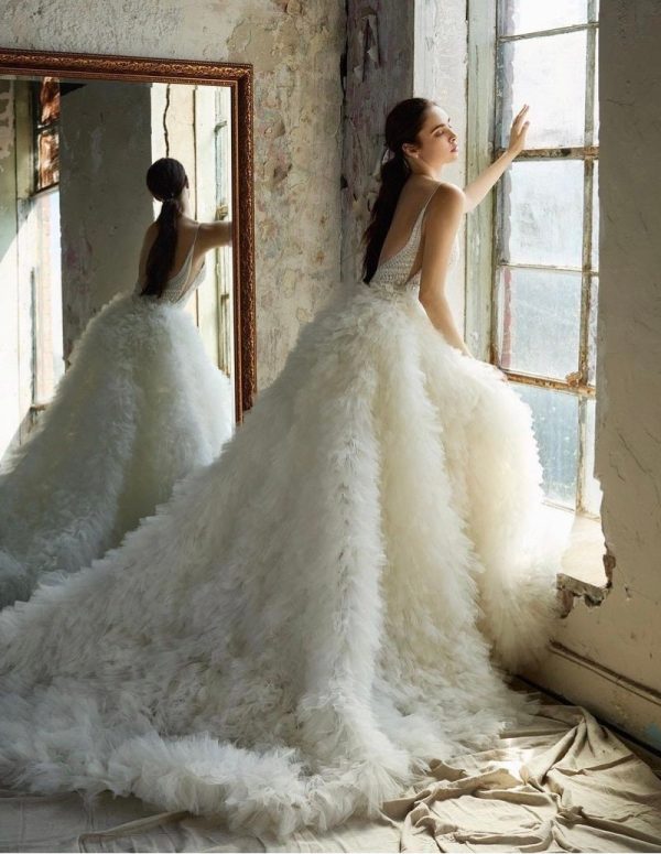 Tie Dye Style Offwhite Puffy Ruffle Fabric Tulle Net Ruffle Cake Dress lace fabric