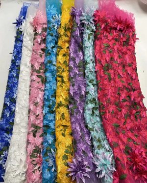 3D Leaves Applique Embroidery African Wedding Party Dress lace Fabric Nigeria Royal blue Embroidery Dress Net Fabric