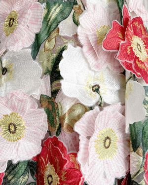 High-End 3D Applique Floral embroidery Mesh lace fabric
