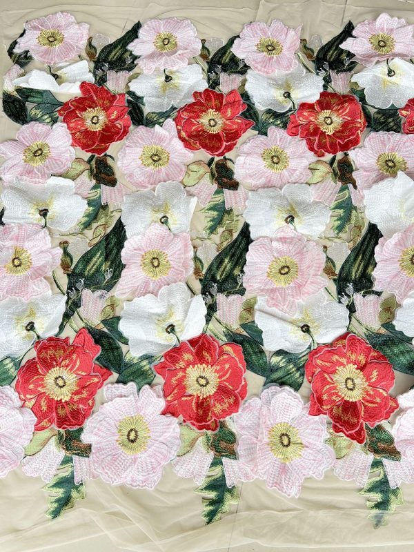 High-End 3D Applique Floral embroidery Mesh lace fabric
