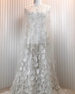 Feather Beads Lace Fabric Couture Lace Evening Wedding Dress Fabric