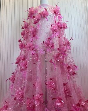 3d floral with beads sequins embroidered couture dress lace fabric