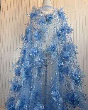 3d floral with beads sequins embroidered couture dress lace fabric